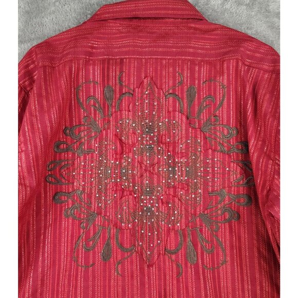 Lamasini Shirt Mens Large Red Striped Metallic Retro Button Up Long Sleeve - Picture 8 of 13